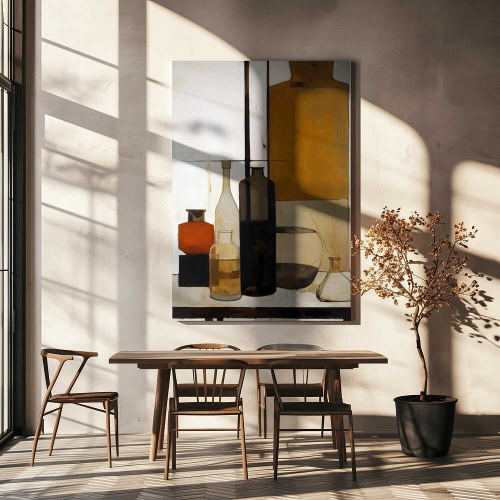 Shapes of Stillness – abstract wall art, above a beige table