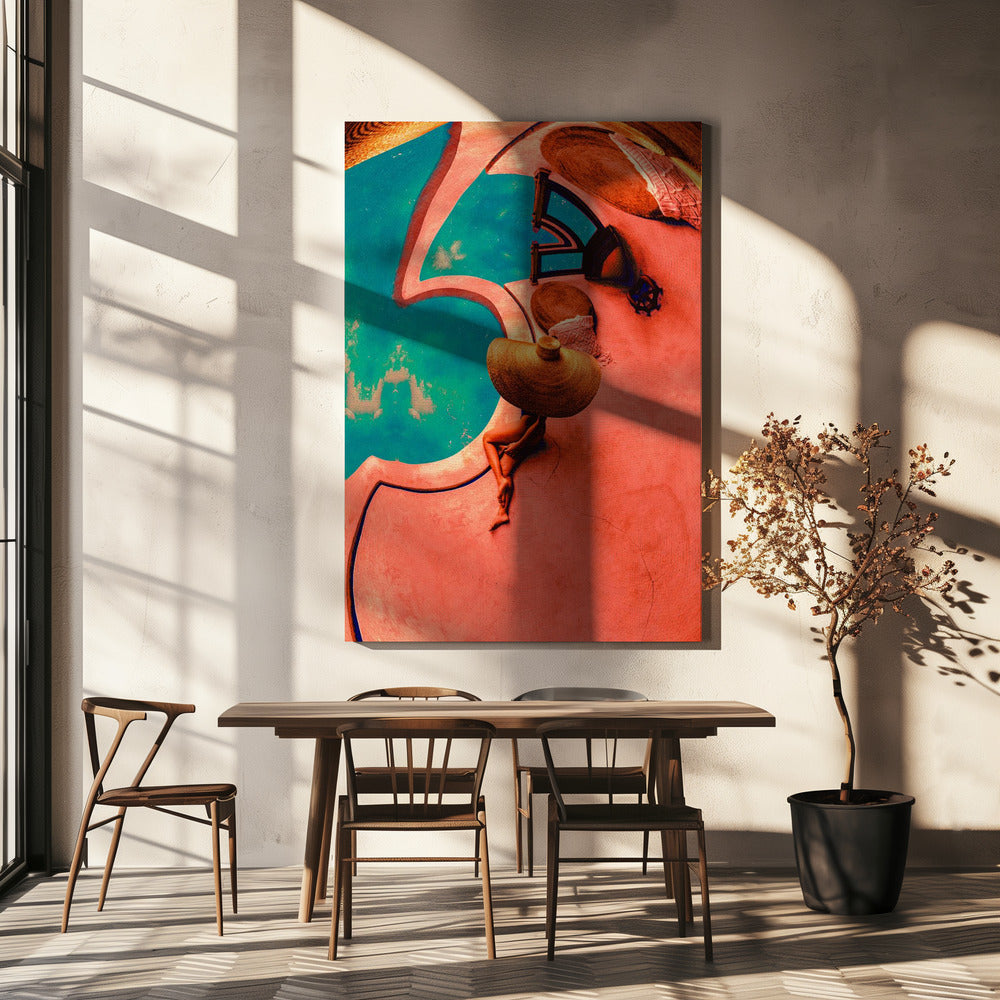 Poolside Wall Artwork In Black Floating Frame