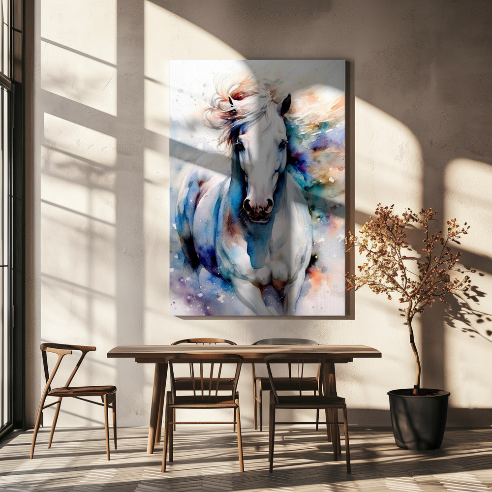 Watercolor Horse (1) Wall Artwork In White Floating Frame