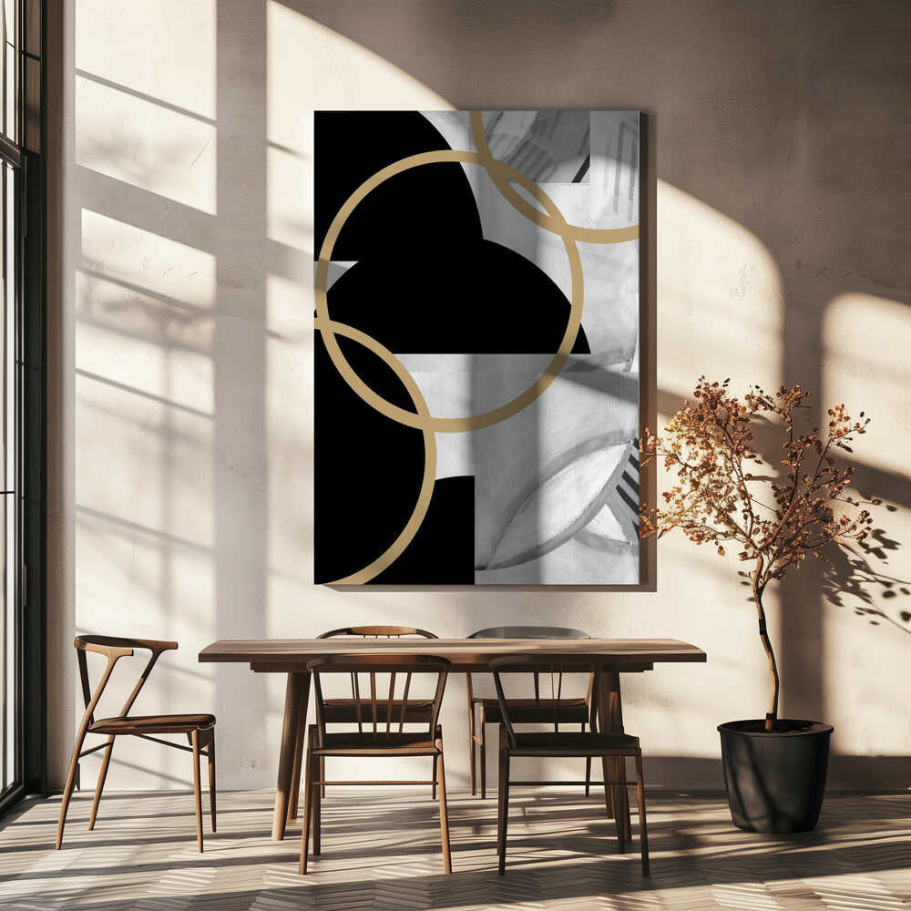 Wall art Black and White Stripes Gold Spheres No3