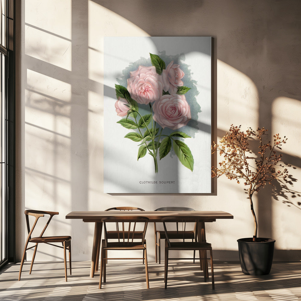 Pink Rose, Clothilde Soupert Lithograph Wall Artwork In White Floating Frame