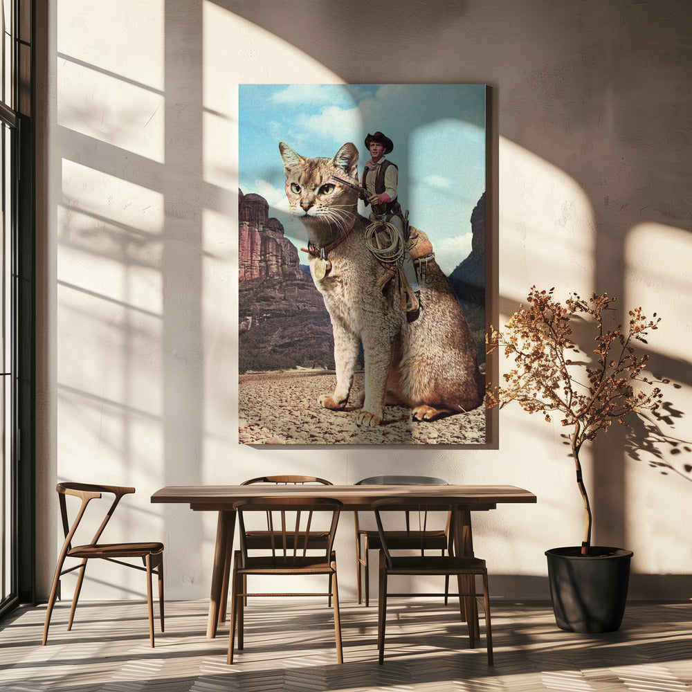 Cat Lone Ranger Wall Artwork In White Floating Frame
