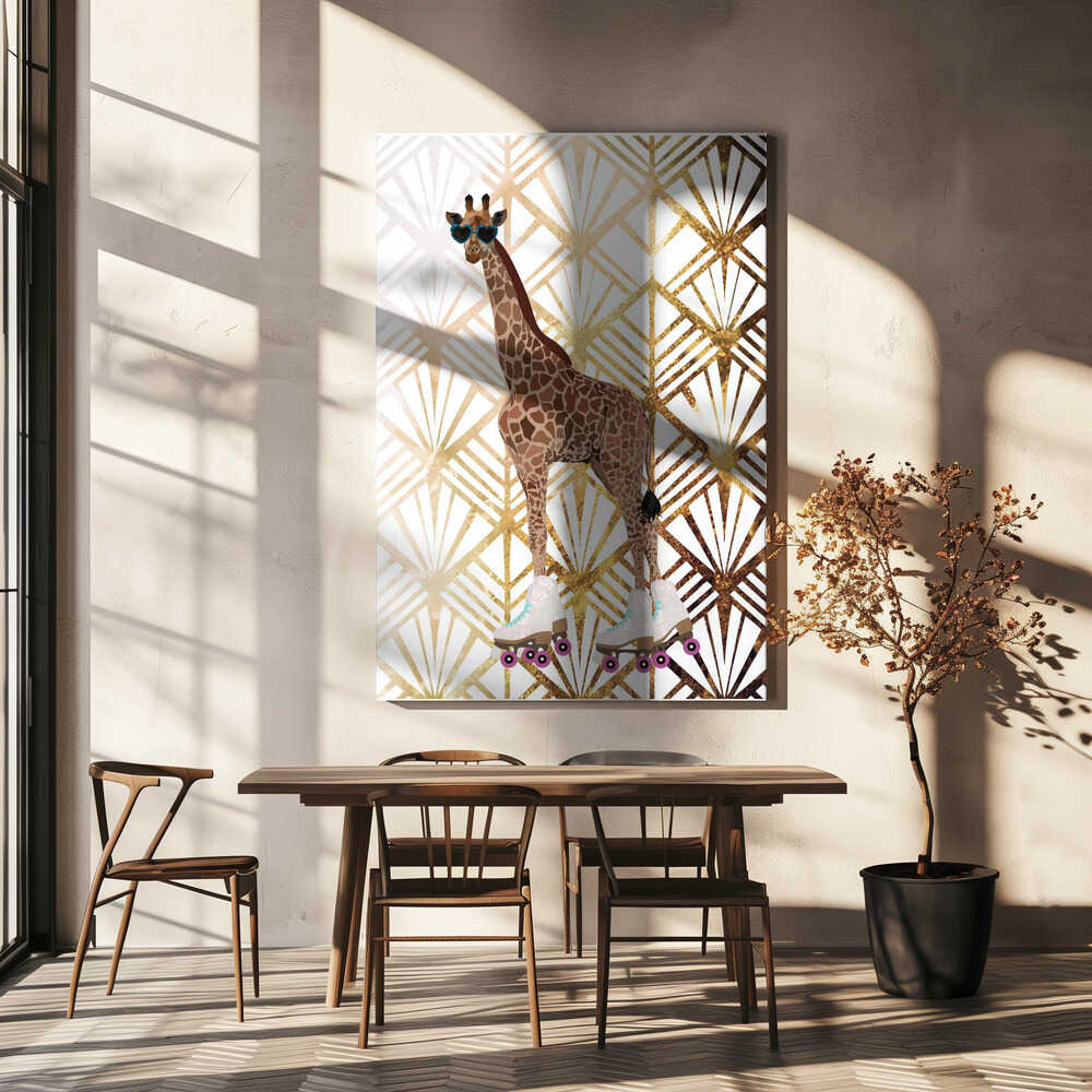 Wall art Giraffe Rollerskates Art Deco