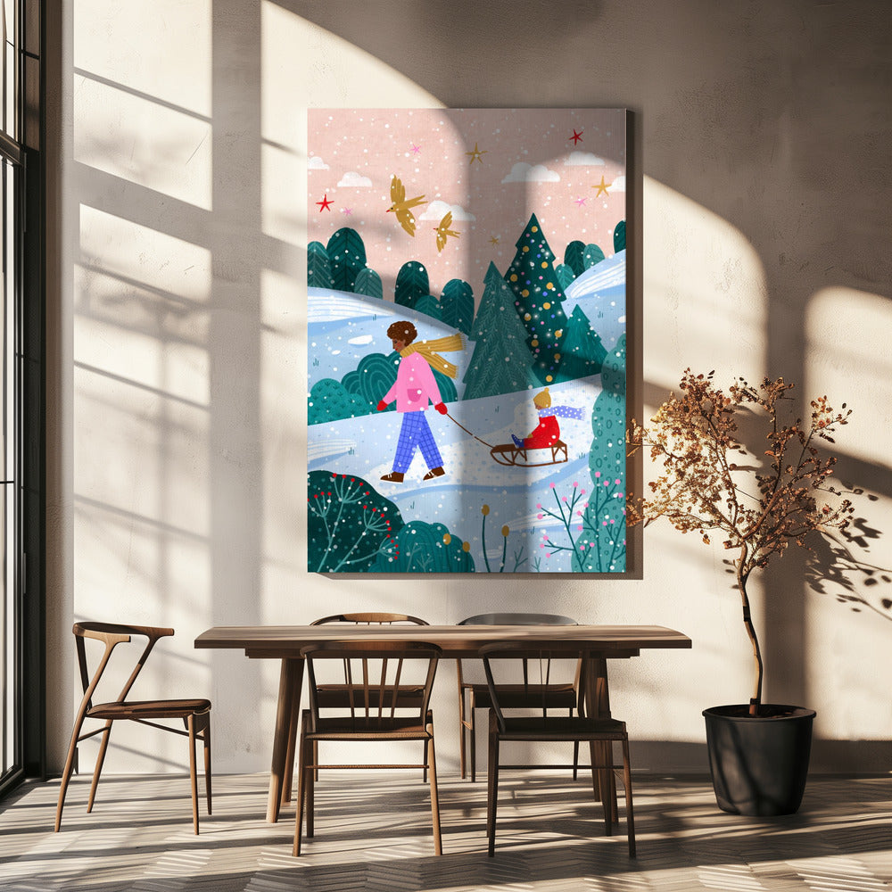 Wall art Snowy Sledge Walk 2 Canvas Print