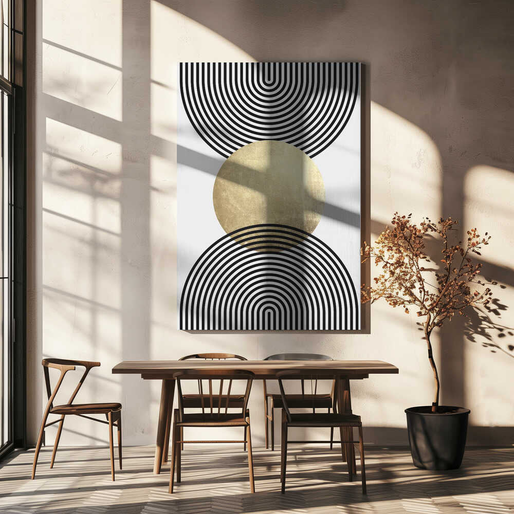 Wall art Golden Textured Circle and Bold Black Lines