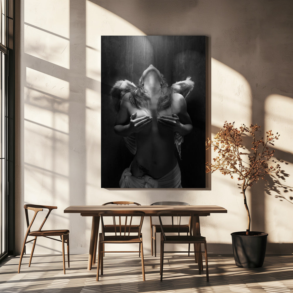 Fallen angel Wall Artwork In White Floating Frame