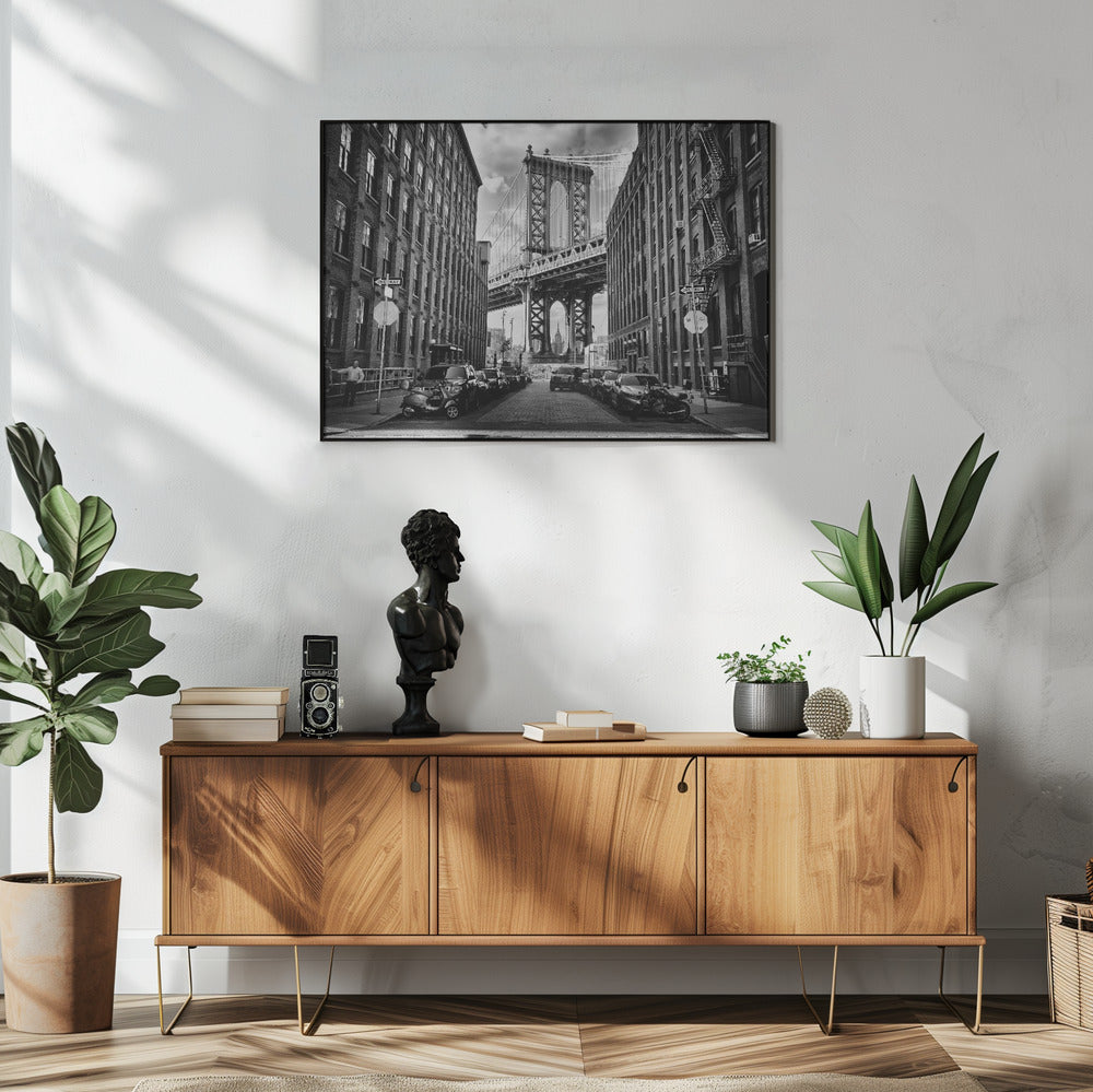 In America Brooklyn Bridge Wall Artwork In White Floating Frame