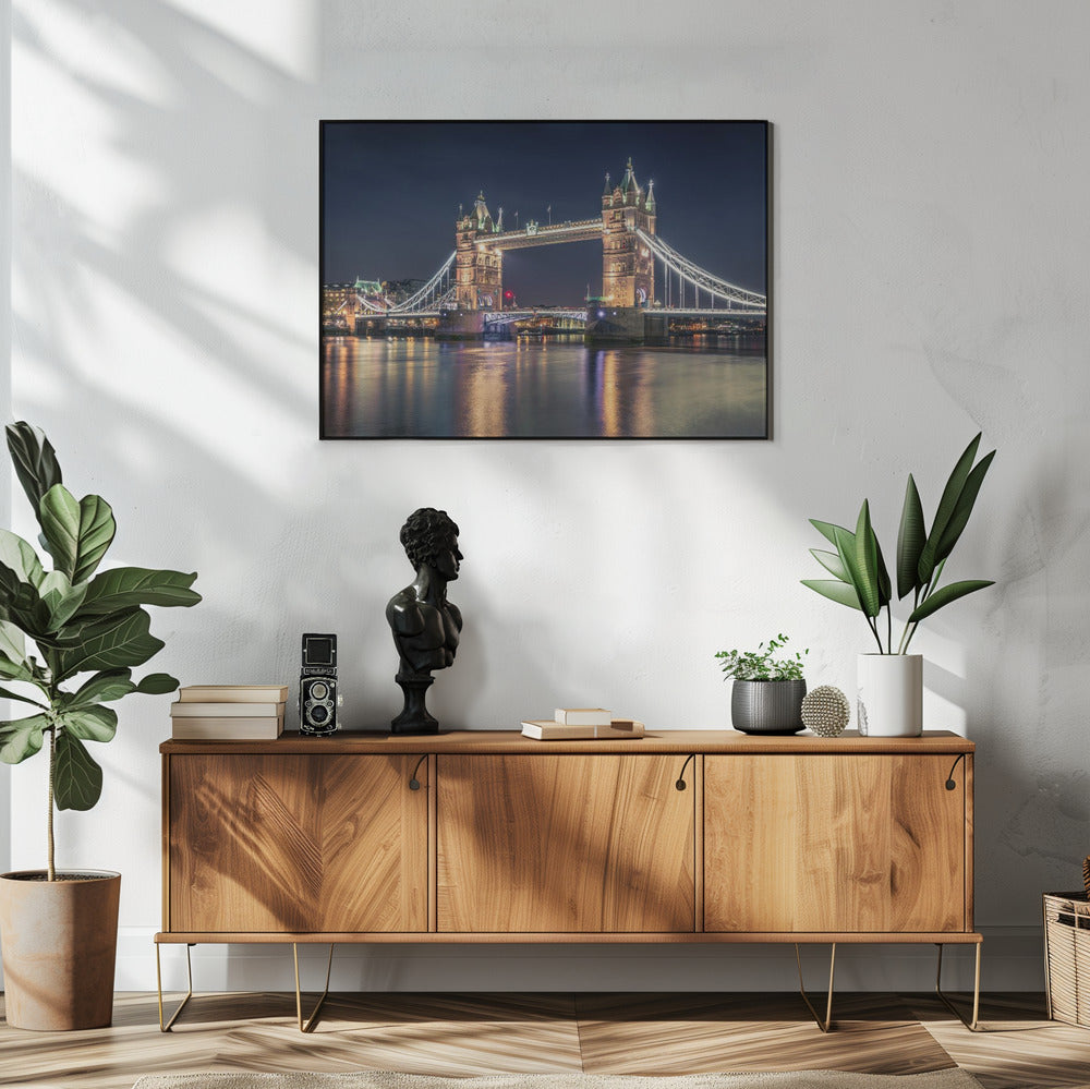 Wall Art Night at The Tower Bridge 48X36inch In White Floating Frame