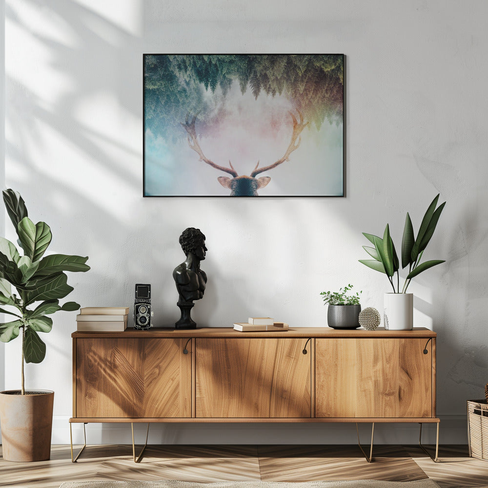 Antler Wall Artwork In White Floating Frame