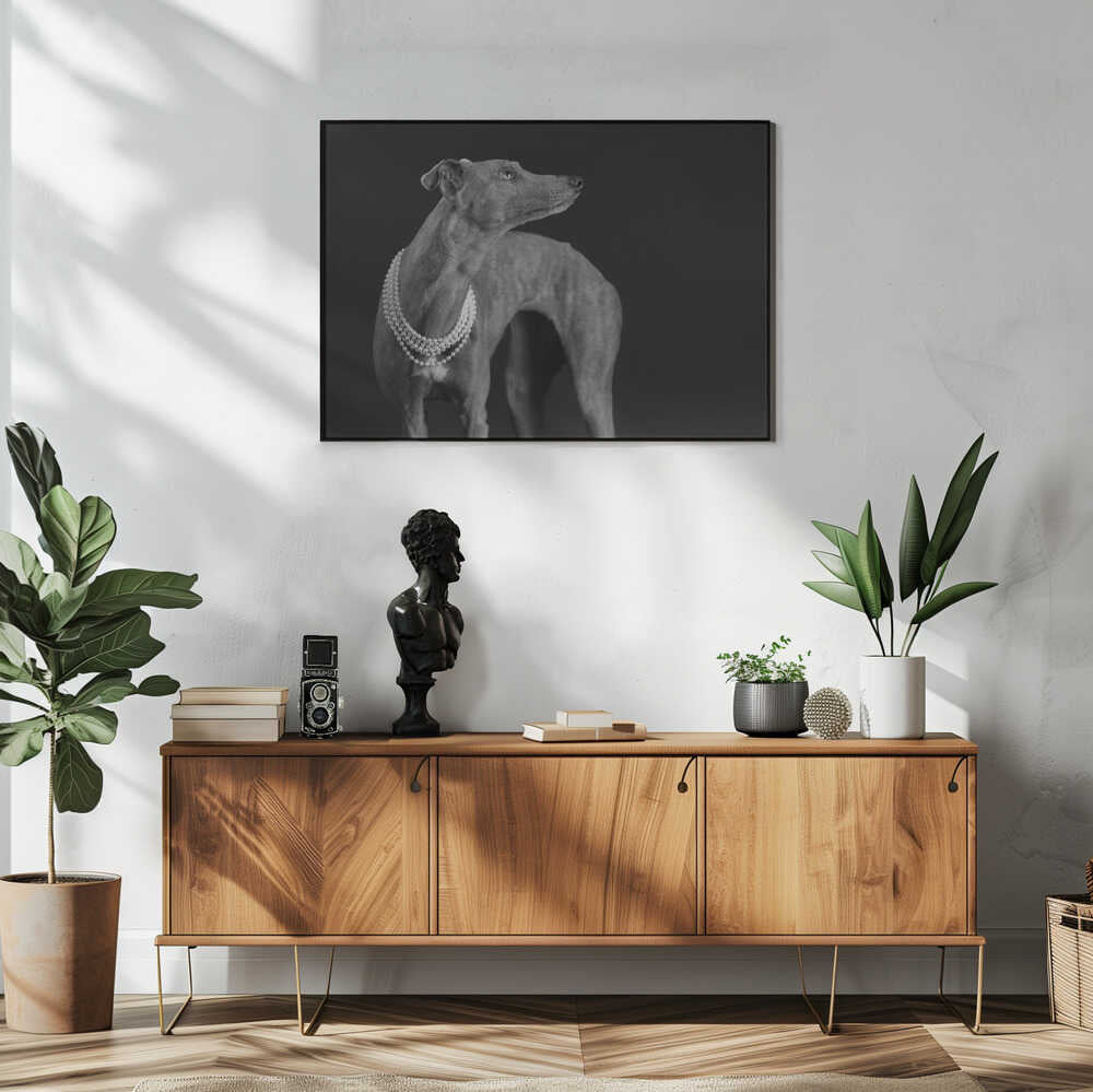 Wall art Whippet girl with the pearl necklace