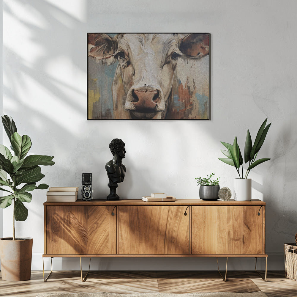 Cow No 1 Wall Artwork In White Floating Frame