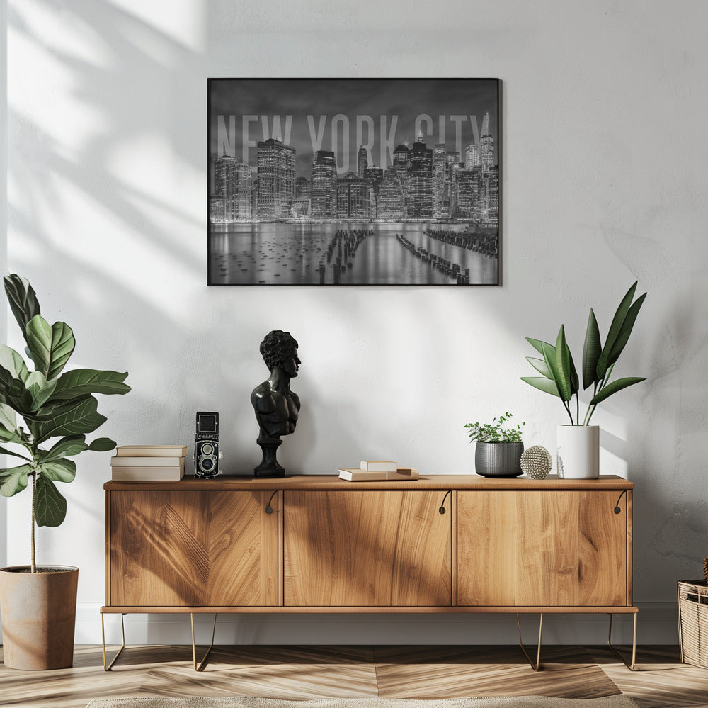 Landscape Photography Canvas Print-wall-art-new-york-city-skyline-monochrome-48X36
