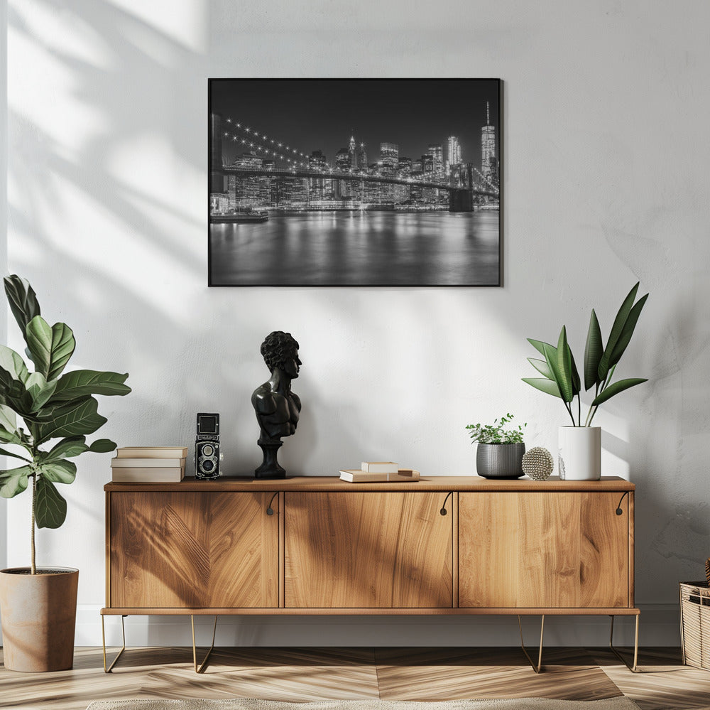 Wall art- MANHATTAN SKYLINE and BROOKLYN BRIDGE Idyllic Nightscape