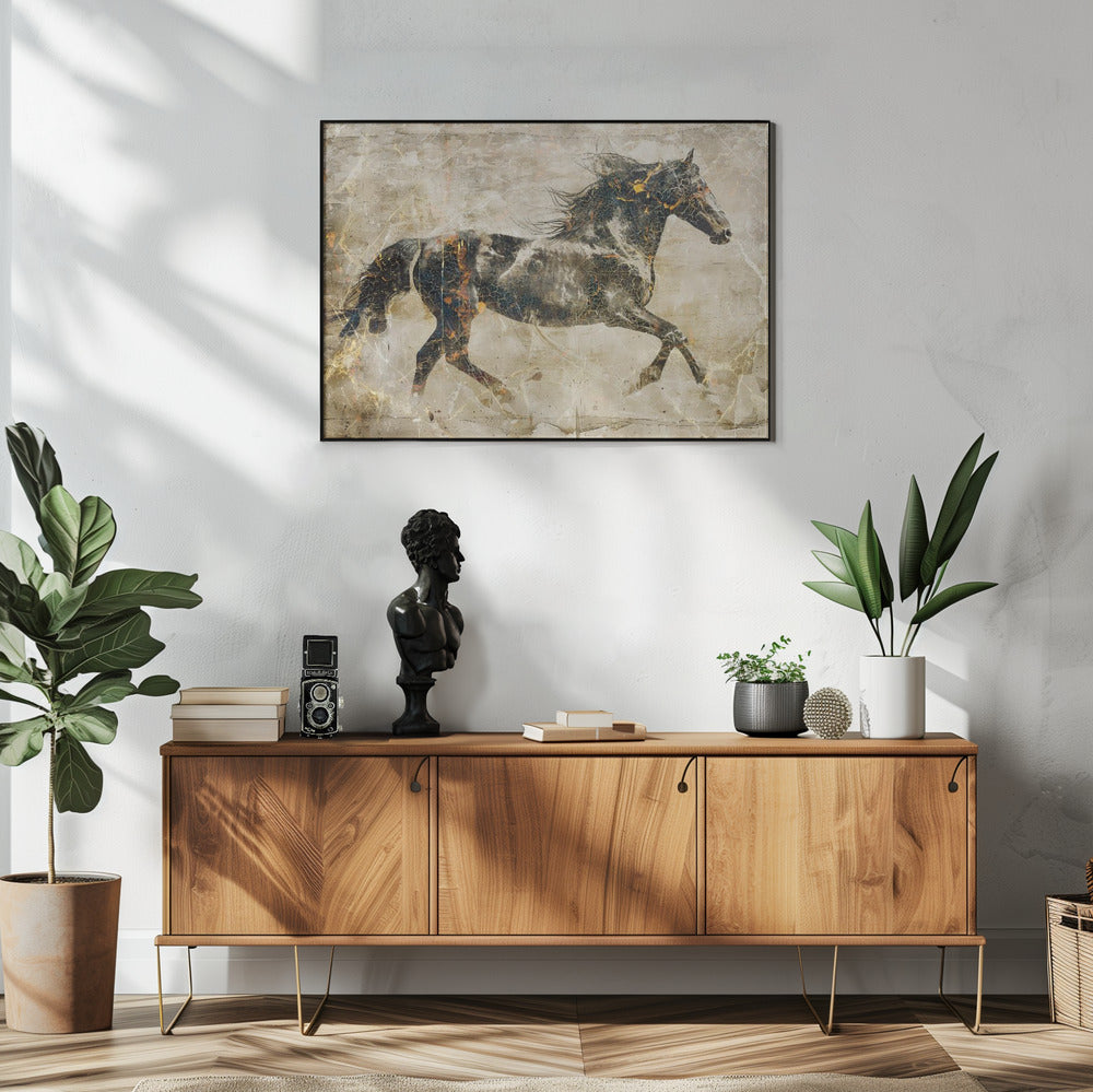 Abstract Art Canvas Print-wall-art-horse-vintage-art-illustration-03-48X36inches
