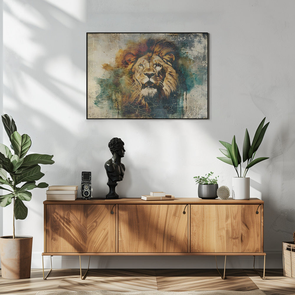 Wall art Lion Animal Vintage Art Illustration Wallart 11 48X36inch Gallery Wrapped (Ready to Hang)