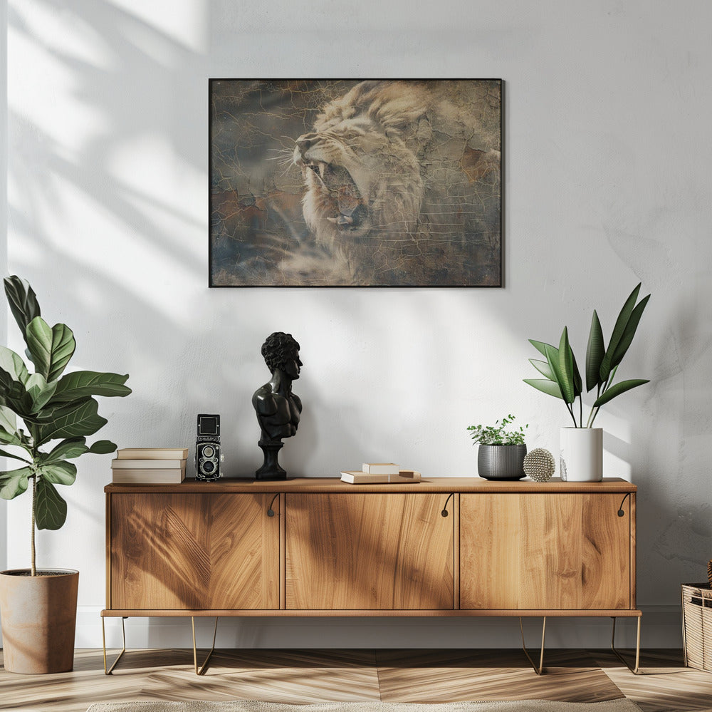 Wall art Lion Animal Vintage Art Illustration Wallart 14 48X36inch Gallery Wrapped (Ready to Hang)