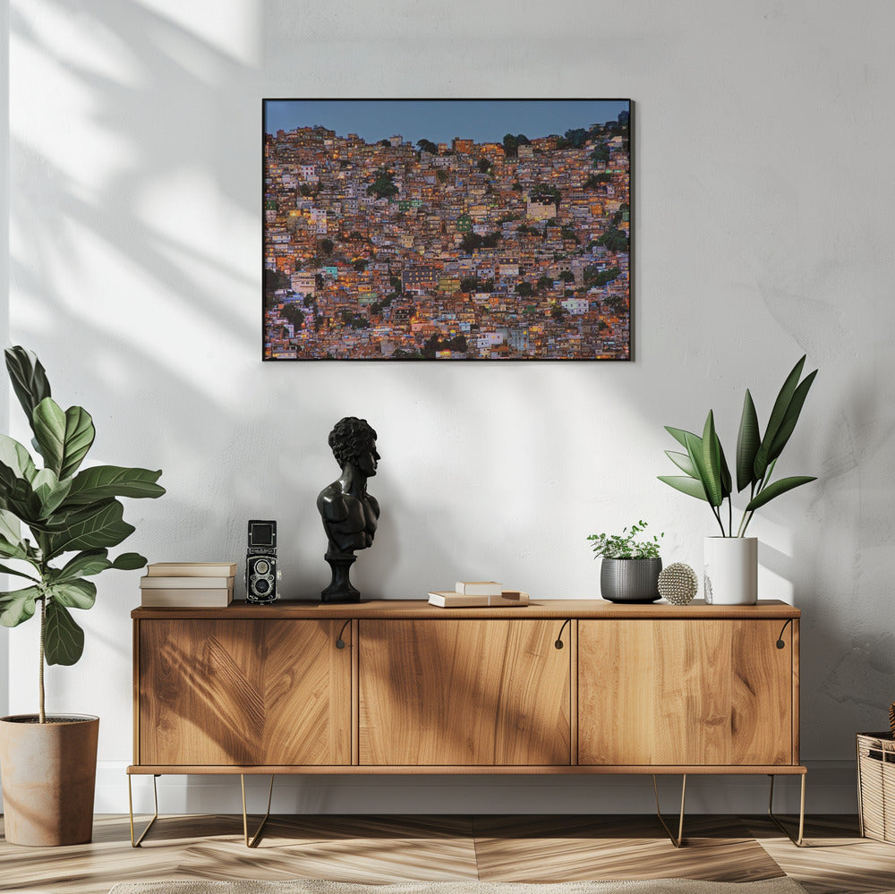 Wall Art Nightfall in the Favela da Rocinha 48X36inch In White Floating Frame