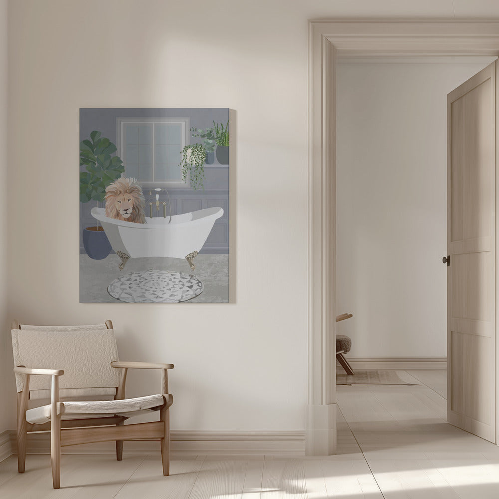 Wall Art Lion Takes A Bath Canvas Print