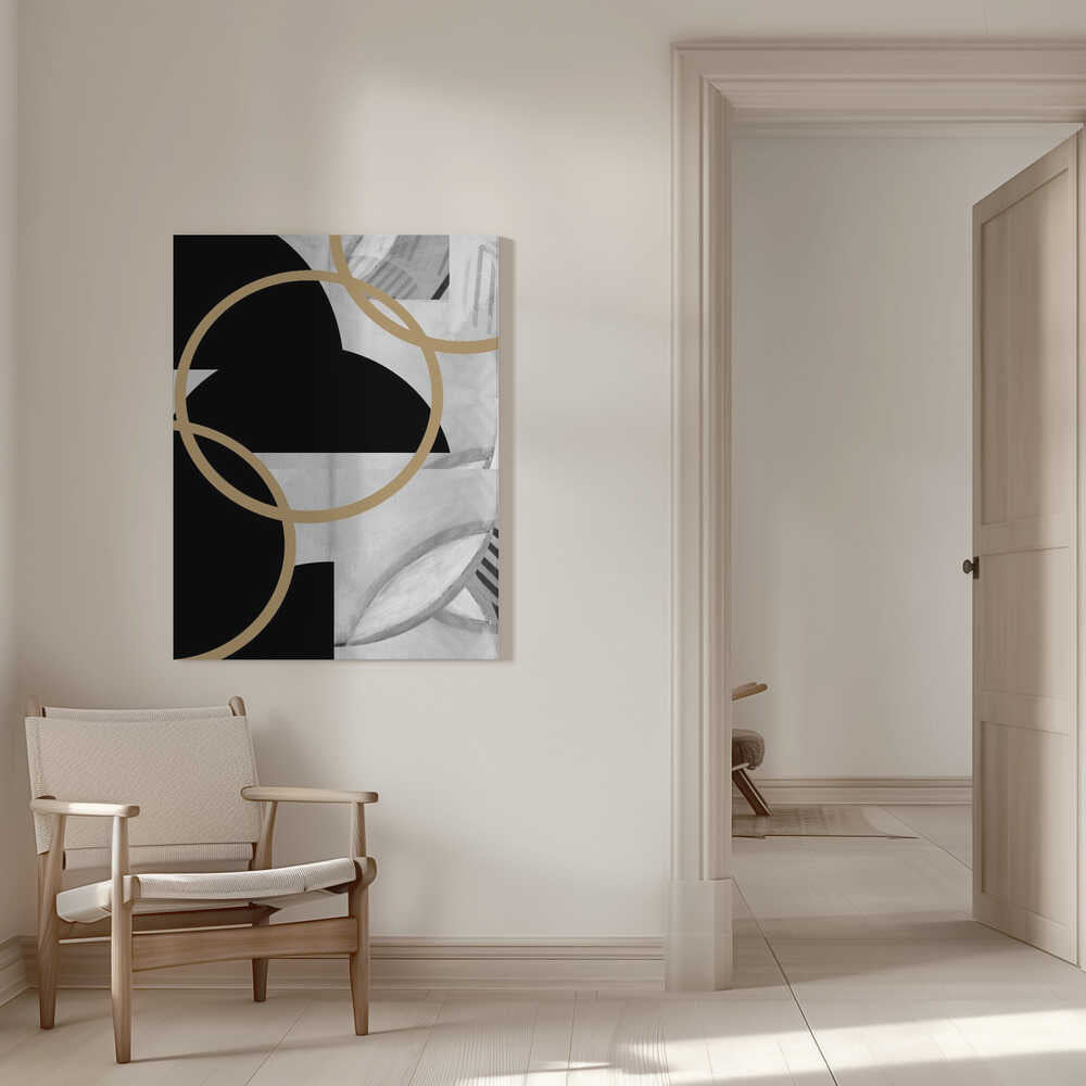 Wall art Black and White Stripes Gold Spheres No3