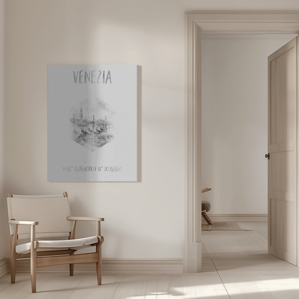Landscape Photography Canvas Print-wall-art-coordinates-venice-grand-canal-monochrome-watercolor-