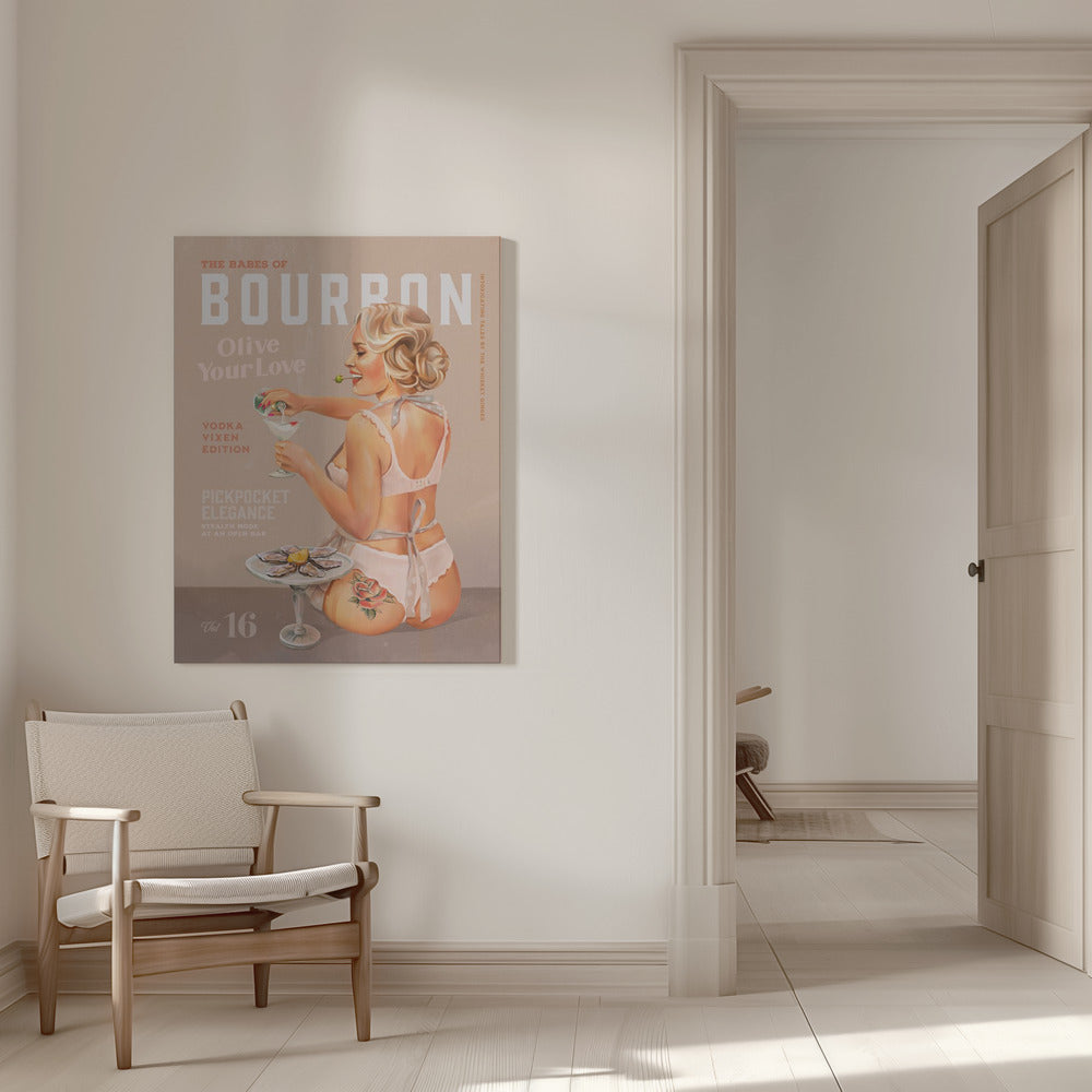 Wall art Babes of Bourbon Vol 16 Vintage Vodka Martini Pin Up Girl 36X48inch Gallery Wrapped (Ready to Hang)
