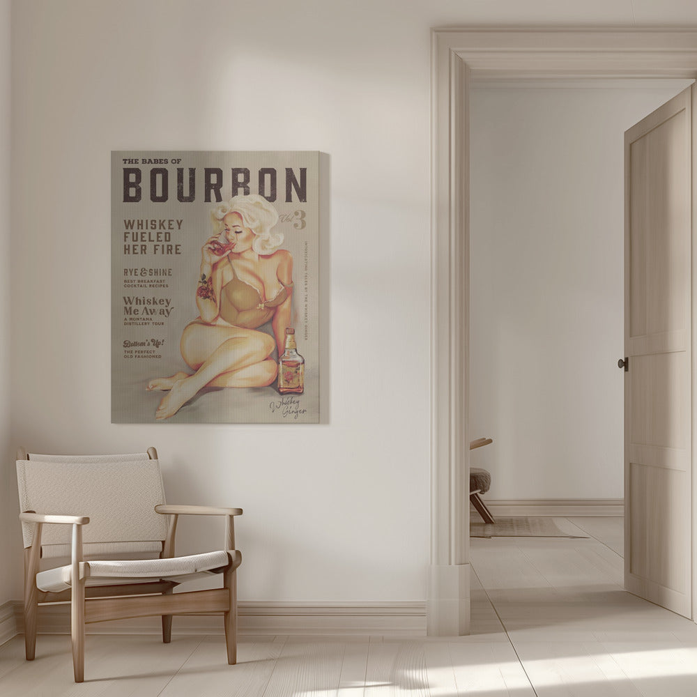 Wall art Babes of Bourbon Vol 3 Sexy Vintage Pin Up Girl Drinking Whiskey 36X48inch Gallery Wrapped (Ready to Hang)