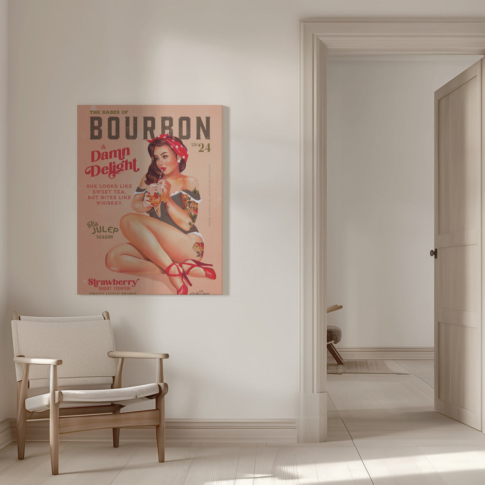 Wall art Babes of Bourbon Vol 22 Vintage Pinup Girl Drinking A Cocktail 36X48inch Gallery Wrapped (Ready to Hang)