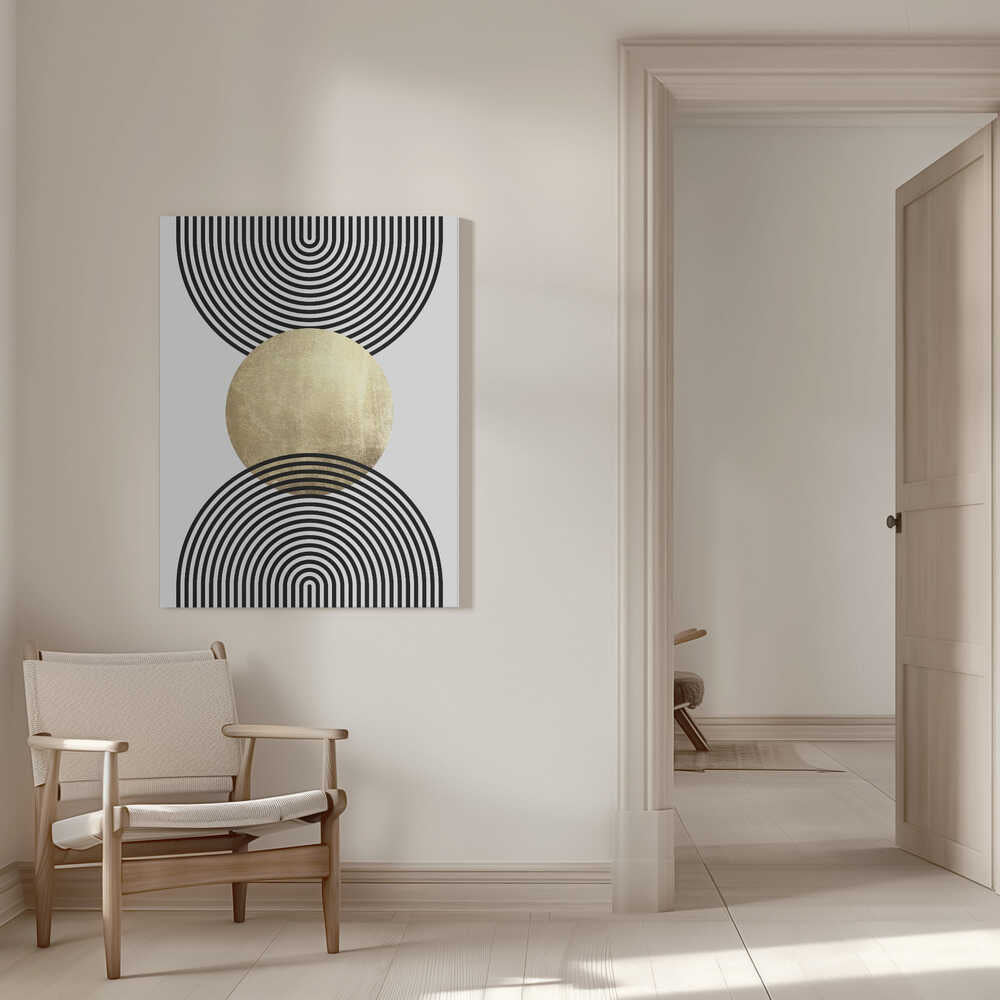 Wall art Golden Textured Circle and Bold Black Lines