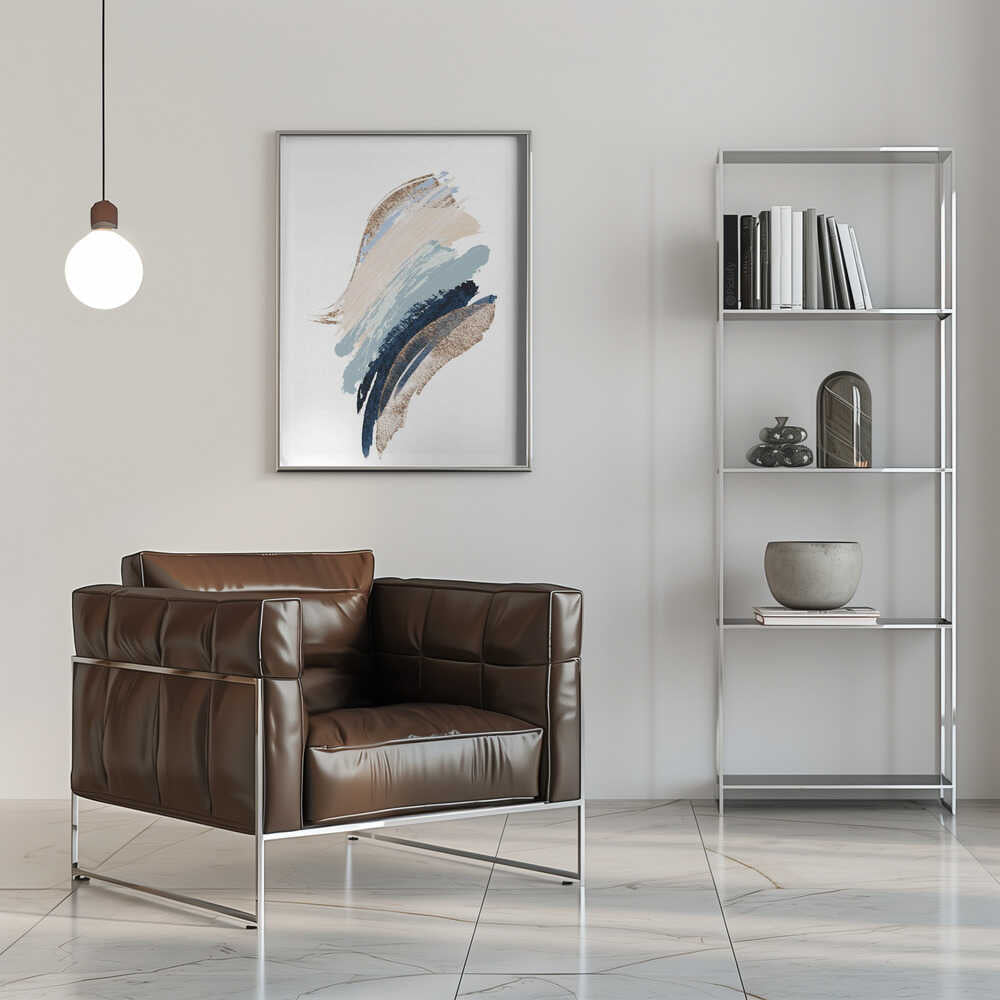 Smooth Shapes-1 – abstract wall art, beside a chrome armchair