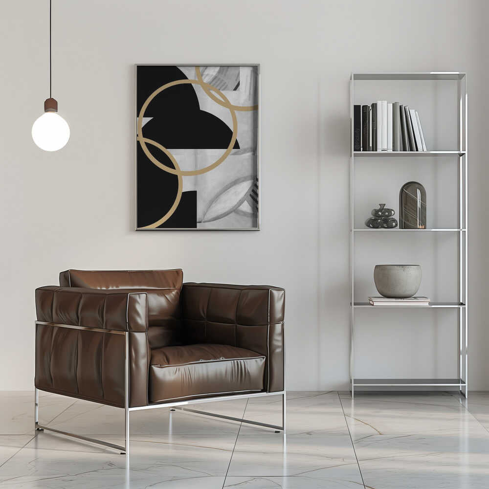 Wall art Black and White Stripes Gold Spheres No3