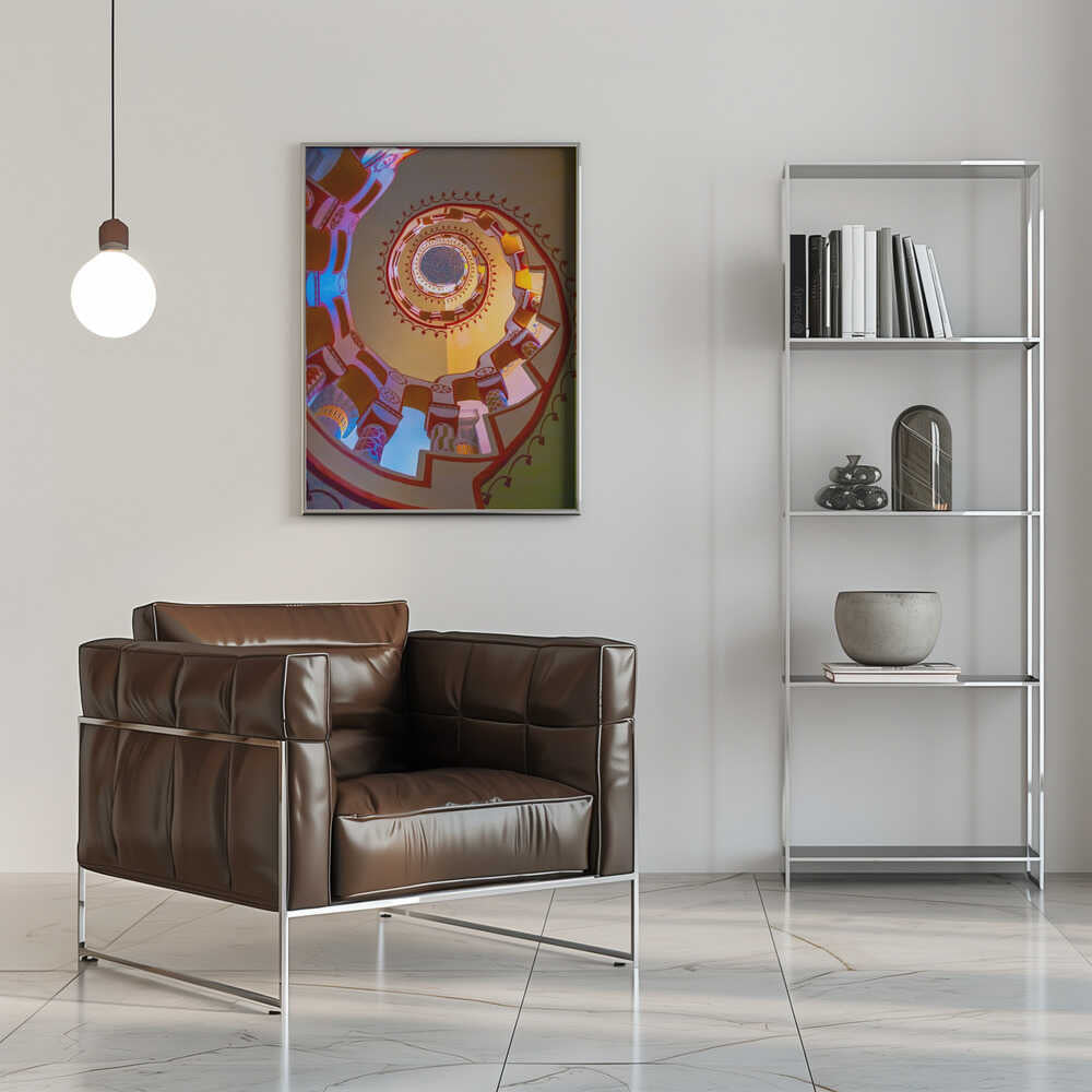 Castle of Bory – decorative wall art, beside a chrome armchair