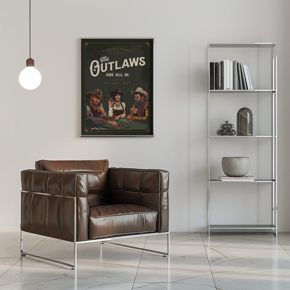 Outlaws Are All In Cool Cowboy Poker Art Wall Artwork 0