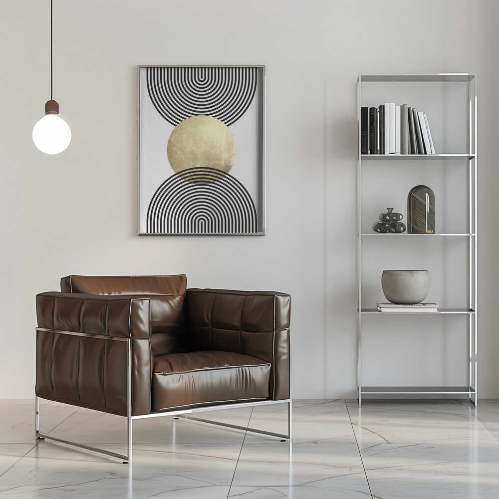 Wall art Golden Textured Circle and Bold Black Lines