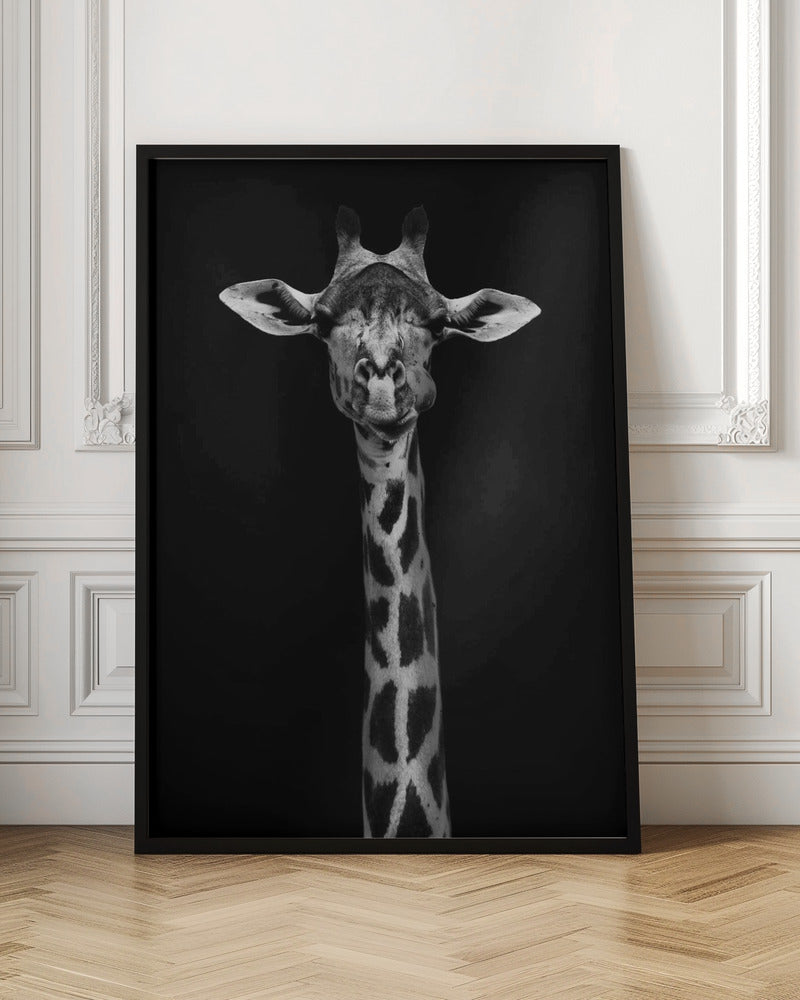 Giraffe Portrait Wall Artwork In Black Floating Frame