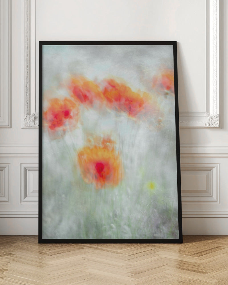 Red Corn Flowers Wall Artwork In Black Floating Frame