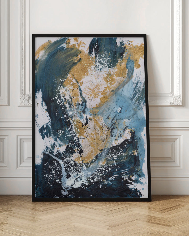 Golden Sea Wall Artwork In Black Floating Frame