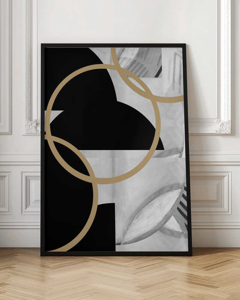 Wall art Black and White Stripes Gold Spheres No3