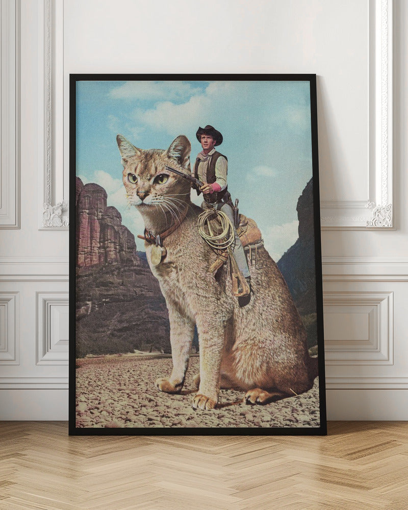 Cat Lone Ranger Wall Artwork In Black Floating Frame