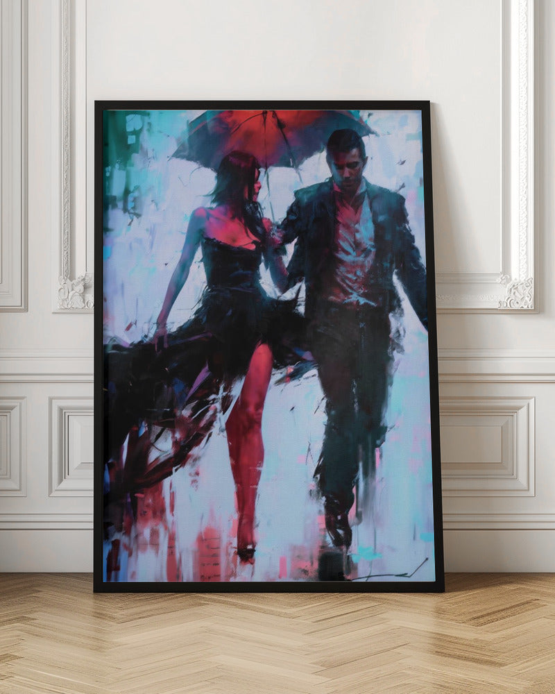 Walking In the Rain Wall Artwork In Black Floating Frame