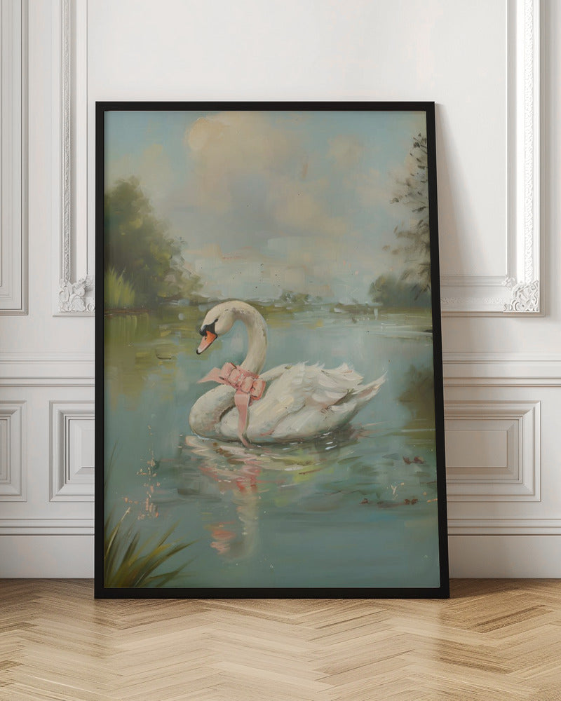 Vintage Swan Coquette Wall Artwork In Black Floating Frame