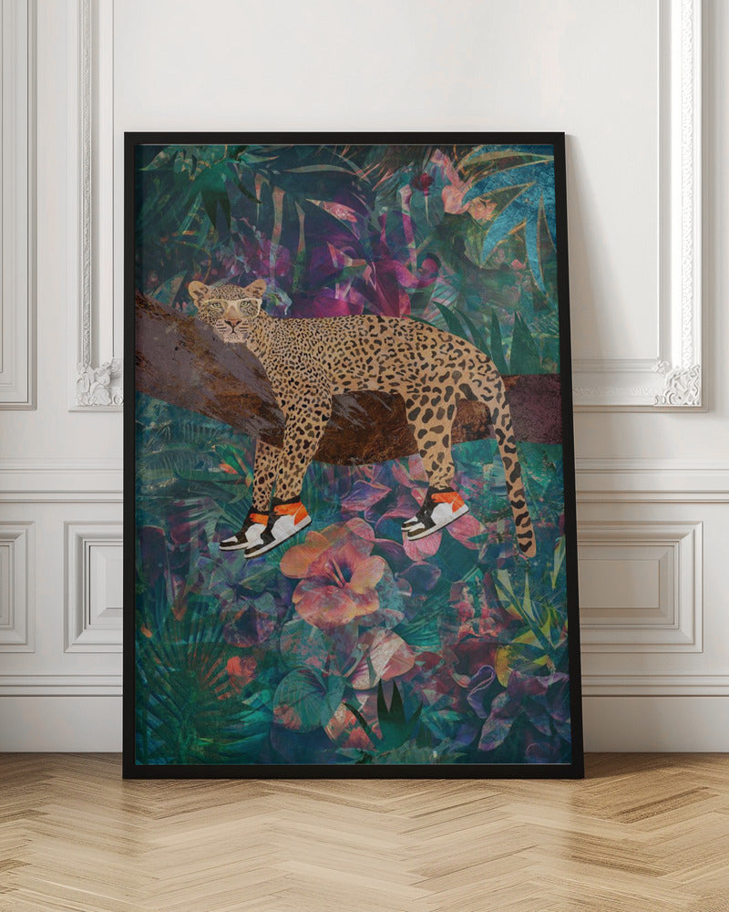 Wall Art Felines Nature-Inspired Canvas Print-wall-art-tropical-floral-jungle-leopard-wearing-shoes-36X48