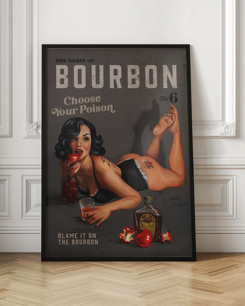 Wall art Babes of Bourbon Vol 6 Choose Your Poison Sexy Pinup 24X36inch In White Floating Frame