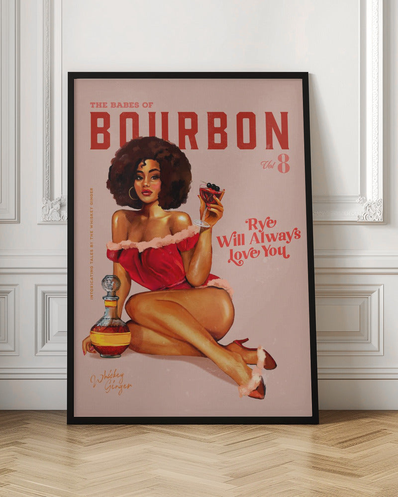 Wall art Babes of Bourbon Vol 8 Vintage Pinup Girl With Afro 24X36inch In White Floating Frame
