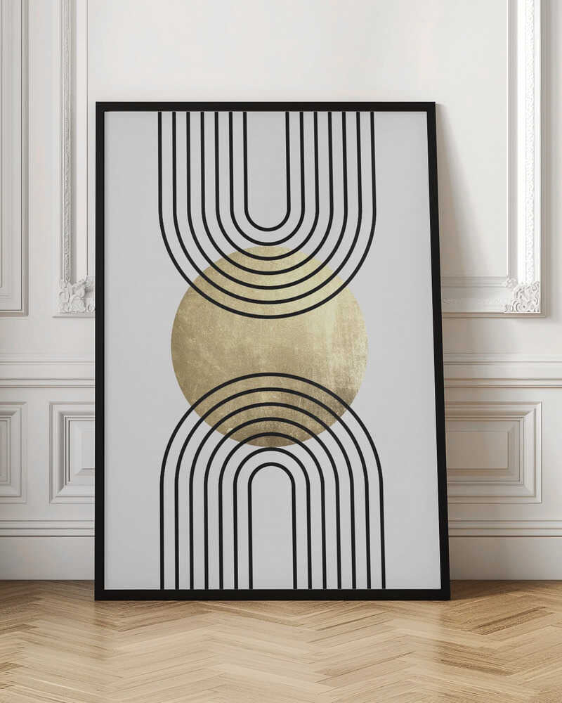 Wall art Golden Textured Circle and Bold Black Lines