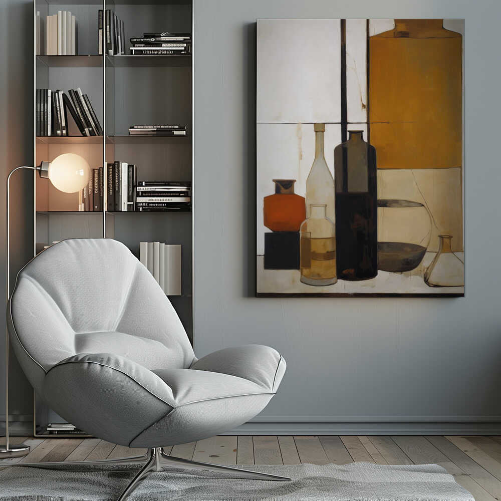 Shapes of Stillness – abstract wall art, in an armchair room setting