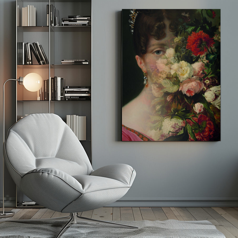 Portrait of Hortense de Beauharnais, queen of Holland with flower still life Wall Artwork 0