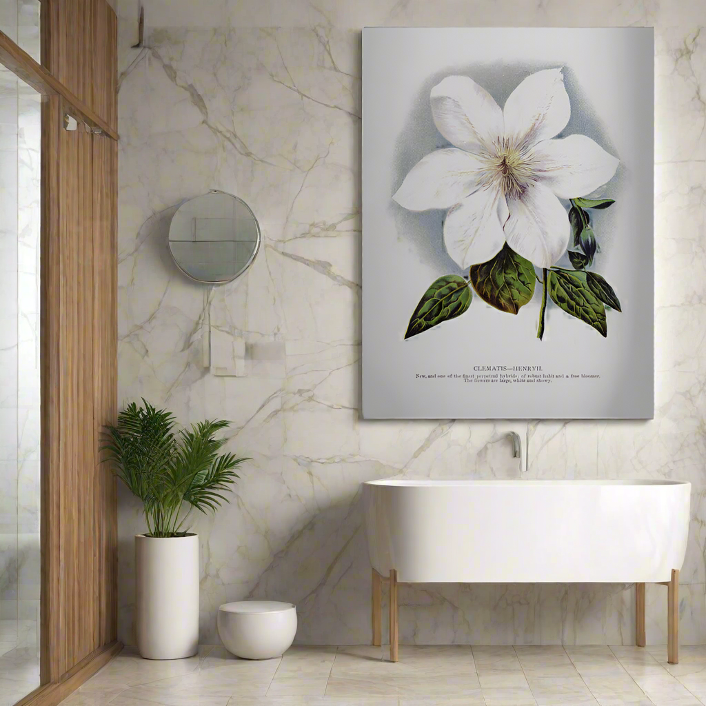 Clematis Flower Lithograph Wall Artwork In Black Floating Frame