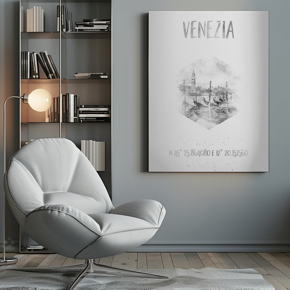 Landscape Photography Canvas Print-wall-art-coordinates-venice-grand-canal-monochrome-watercolor-