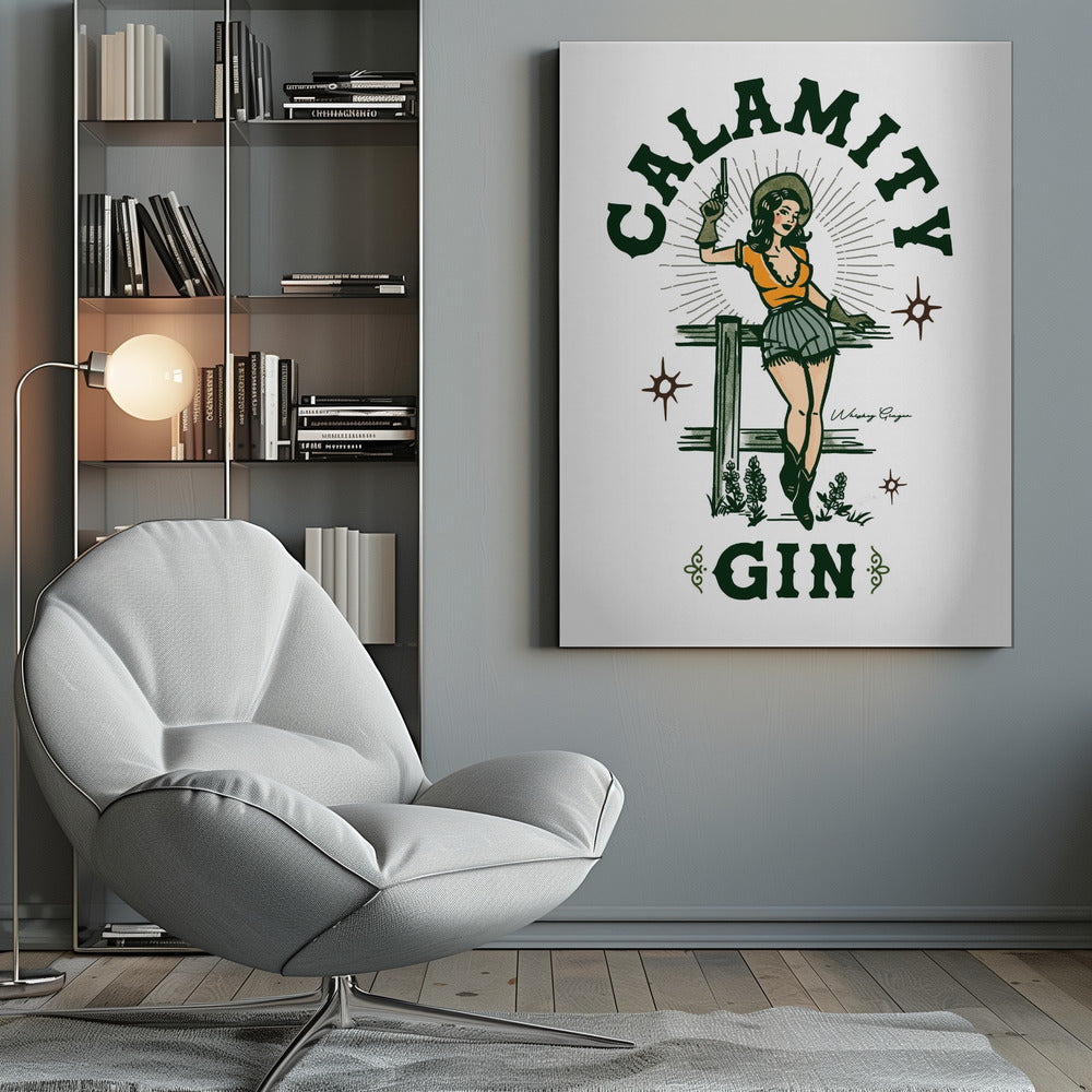 Calamity Gin Funny Retro Western Cowgirl Art Wall Artwork Gallery Wrapped (Ready to Hang)
