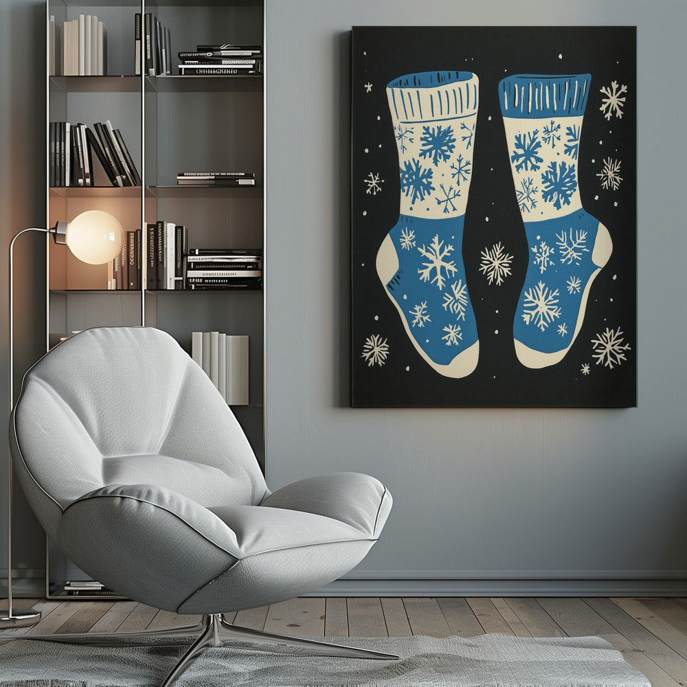 Wall art Vintage Socks Knittwear Blue On Black Canvas Print
